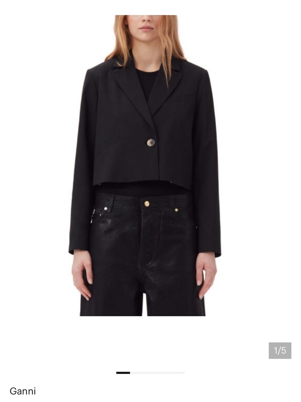 Ganni Black Cropped Single-Button Blazer
